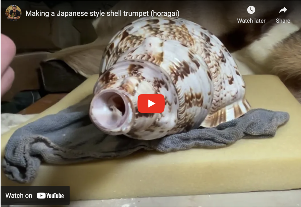 Making a Japanese style shell trumpet (horagai)
